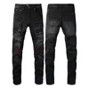 N577 Mor Jeans Tasarımcı Erkek Kot High Street America Erkekler İçin Nakış Büyük Yırtıcı Yama Deliği Denim 2023 Yeni Moda Sokak Giyim Sıska Slim