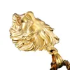 Fashion Jewelry 316L Stainless Steel 18k Gold Plated Lion Head Biker Pendant Charms With White Crystals Stone Rope Chain3619366