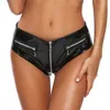 Damesshorts Hoge uitgesneden string Imitatie PU-leer slipje Glanzend Pole Dance Booty Micro Mini Korte Rits Kruis Clubwear Sexy ondergoed