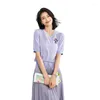 Sukienki zwykłe Haftowa koszulka z dzianiny Summer Koreańska wersja Zmniejszenie wieku odchudzającego krótkie rękawowe T-shirt mały