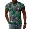 Men's T Shirts Trendy Circuit Board Pattern T-shirt Hip-hop Personality Street Short-sleeve Tees Fashion Casual Trend Round Neck Tops
