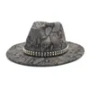 Chapeaux avares à bord chaîne en métal chapeau de jazz chapeau fedora motif imprimé serpent Cowboy hiver chapeau Fedora grand bord pour hommes chapeau de jazz leapoard chapeau haut de forme rond J230829