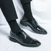 Dress Shoes Derby For Men Black Patent Leather Lace-up Gold Round Toe Wedding Formal Men's Size 38-46