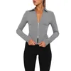 Giacche da donna Top da donna Manica lunga Colletto rovesciato Camicia slim fit con zip Streetwear Per Casual Quotidiano (Grigio M)