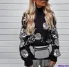 Women's Sweaters Women Sequined Flower Knitted Sweater Loose Turtleneck Sequins Beading Pullovers Sweater Winter Thick Black Tops 230829