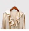 Women's Blouses Top End Women Sexy Real Silk Lace Up Deep V-neck Ruffle Pullover Blouse Lady Elegant All Match Long Sleeve Tops Shirt