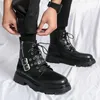 Boots Autumn Winter Highquality Black Motorcyclist Boot Men Fashion Platform Safety Hightop Leather Shoes Botas Hombre 230829