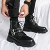 Stivali Autunno Inverno di alta qualità Nero Stivale da motociclista Uomo Moda Piattaforma Sicurezza Hightop Scarpe in pelle botas hombre 230829