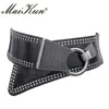 Bälten Maikun Fashion Punk Rocker Wide Belts For Women Elastic Wide European Style Women Belts Metal Round Buckle 230829