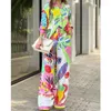 Women's Two Piece Pants Fashion Set Selling Loose Sleeve Shirt High Waist Wide Leg Intellectual Casual