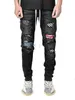 High Street Men's Skinny Slim Fit Scratched Ripped Holes Pencil Pants Fashion Plaid Printed Male Jeans Denim Trousers S-3XL HKD230829