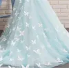 Abiti da ragazza Abito a fiori Tulle azzurro con applicazioni in pizzo Manica corta Matrimonio Prima festa di compleanno eucaristico per bambini carini