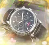 Highend Moon Star Skeleton Dial Stopwatch Watches Men Quartz Chronograph Movement Clock Läderbälte Europeisk populär Full funktionell vågfodral Armband Watch