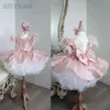 Robes de fille mignon anniversaire princesse balle fleur courte été appliqué Tulle bébé fête de mariage vêtements de cérémonie robes