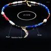 Pendant Necklaces Crescent Moon Colorful Beads Choker Women Stainless Steel Natural Stone Pearl Necklace Jewelry Boho Accessories NA21S0