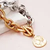 Link Bracelets Old Coin Stainless Steel Bracelet For Women Vintage Gold Plated Sliver Color Y2K Chain Casual Party BOHO Jewelry