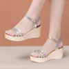 2024 Summer Wedge Sandals For Platform Thick-Soled Open Toe 6Cm High Heel Gold 13737