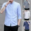 Chemises décontractées pour hommes Chemise Anti-Pilling Hommes Simple Rayé Summer Turn-Down Col 3D Coupe Datation Vêtement