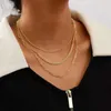 VIROMY Colar delicado de ouro para mulheres banhado a ouro 14K em camadas satélite colares Trible Layering clipe de papel elo de corrente colar joias do dia a dia