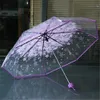 Cherry Blossom transparent umbrella South Korea small fresh thickened lovers umbrella three fold goddess creative umbrella HKD230901