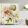 Shower Curtains Retro Flowers Butterfly Printing Frabic Shower Curtains Bathroom Curtain Waterproof Bath Curtain 180x180 With R230829