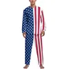 Men's Sleepwear Abstract USA Flag Pajamas Autumn Stars Print Bedroom Home Suit Man Two Piece Design Long-Sleeve Romantic Pajama Sets