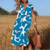 Sukienki swobodne retro geometryczne wzorzyste sukienki Pochlebta A-line boho print maxi na letnie imprezy dla kobiet gościa ślubna wysoka talia
