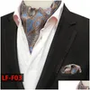 Arco laços paisley floral ascot e bolso quadrado conjunto homens gravata de seda verde azul cravat caju flor tecido pescoço gravata a034 gota entrega dhj3s