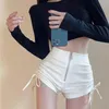 Shorts pour femmes Sexy Girl pour femmes printemps automne serré élastique pantalon mince tout match femme noir taille haute blanc fermeture éclair