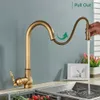 Kitchen Faucets Rozin Antique Brass Faucet Pull Out Spout Black Single Hole Swivel Cold Water Mixer Tap 230829