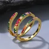 Band Rings Poulisa Geometric Multicolor Colorful CZ Zircon Gold Color Party Gift Charm Finger Rainbow Colored Opening Ring 230828