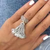 Cluster Rings Luxury Designer Pure 925 Sterling Silver Black Mesh Tassel Finger Ring With Red Crystal Stones Women Brand Jewelry