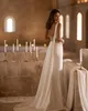 A-line Boho Satin Wedding Dress with Sweetheart Neckline, Pleats, Appliques, Backless Split, Designer Bridal Gown