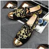 Dress Shoes Gold Embroidered Party Mens Designer For Men Business Leather With Lace-Up Black Plus-Size Shoe Luxury Drop Delivery Acces Dh276