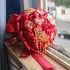 Flores decorativas noiva segurando pogal de casamento chinês adereços simulação de rosas vermelhas