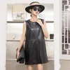 Casual Dresses Women Loose PU Leather Dress Sleeveless Mini Tank With Pocket O Neck Black Party Clubwear Summer Custom