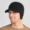 Beanie/Skull Caps Hommes hiver chaud visière Skullies bonnets tricotés bonnets pour homme en plein air confortable neige Ski casquettes thermique coupe-vent couverture 230829