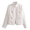 Kvinnorjackor 2023 Autumn Fashion Blended Button Jacket Vintage långärmad fickstativ unik topp