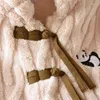 Kvinnors sömnkläder kinesisk stil tjockare flanell pyjamas set kvinnor hålla varma vinter söt panda långärmad pyjamas