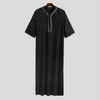 Heren Nachtkleding Mode Mannelijke Gewaad Homewear Kaftan Knielange Lange M-2XL Mannen Heren Moslim Nachtjapon Polyester Saudi Abaya Korte