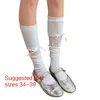 Chaussettes à lacets pour femmes, chaussettes en dentelle, maille, genou, bas de longueur moyenne