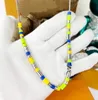 Luxueux mode arc-en-ciel jaune vert bleu couleur perle épissage chaîne collier bracelet boucles d'oreilles couple bijoux mariage couple femmes hommes cadeau hip hop avec boîte LVS15