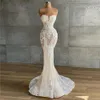 Robes sexy urbaines robe de mariée en dentelle sirène cristaux de luxe perlés chérie de mariée sans bretelles sans manches appliques robes pour la mariée 230828