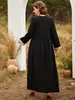 Ubranie etniczne 2023 Kobiety Summer Cienka cekinowa cekin z długim rękawem plisowana czarna sukienka muzułmańska