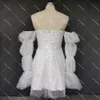 Vestidos de noiva urbanos sexy com pérolas cravejadas de mangas compridas puff personalizado feito sem costas trem de varredura uma linha creme branco luxo quadrado pescoço vestidos de noiva 230828