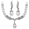 Set di gioielli con collana e orecchini da sposa con perle finte bianche tono oro bianco e strass di cristallo con diamanti