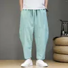 Pantalones de hombre de talla grande, pantalones masculinos de verano, Color sólido, informales, con cordón, bolsillos laterales, ropa de calle Harem, bombachos de moda para hombre 2023