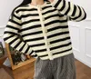 Women's Sweaters Cardigan Spanish Style 2023 Wool Slim Fit Button Striped Knitted Short Jacket Women