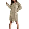 Damenjacken Damen-Regenjacke mit Kapuze, leicht, langärmelig, Windjacke, Reißverschluss, Kordelzug, Regenmantel, Taschen, Pulloverkragen