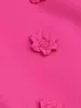 Leer Autumn Hot Pink Solid Color 3d Flowers Panel Kleding Korte Mouw Ronde Hals Korte Casual jurken O3G292658